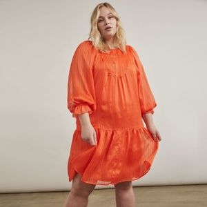 Elizabeth and James Orange Pintuck Bib Dress
